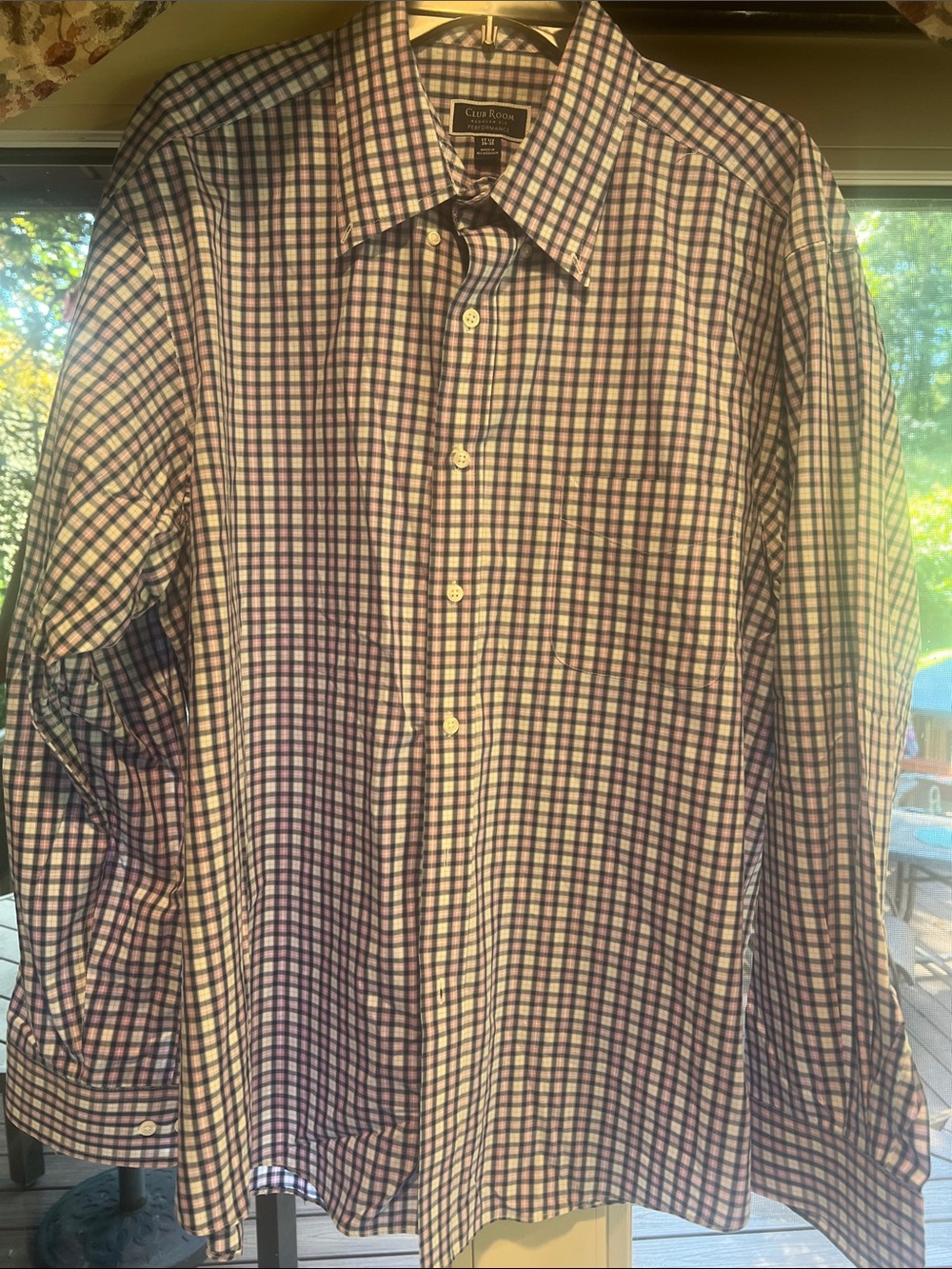 Worn 1x Men’s Club Room Purple and White Checked Dress Shirt